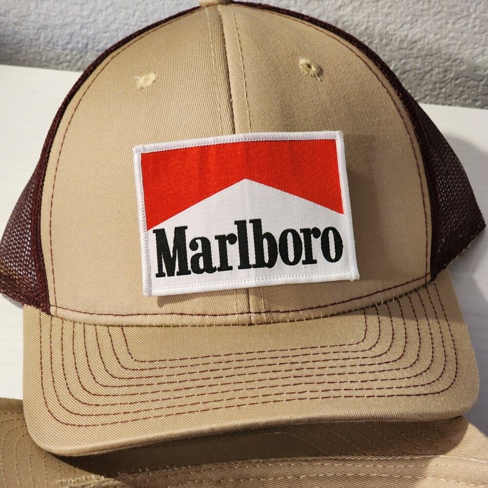Marlboro Patched Khaki/Maroon Mesh Snapback Trucker Hat